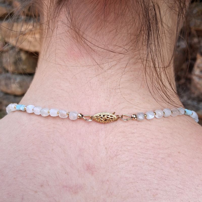Collier Pierre de lune et Larimar en Vermeil – Image 6