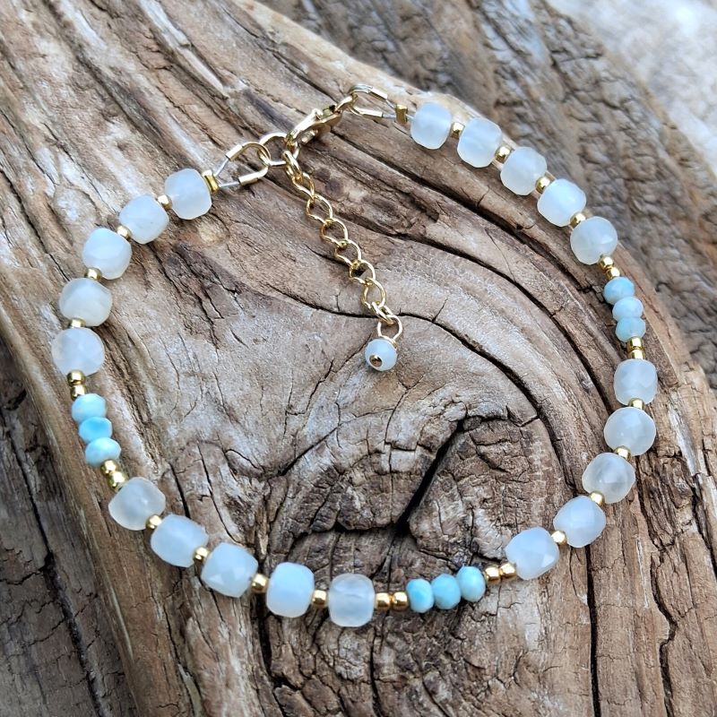 Bracelet en Pierre de lune, Larimar et Vermeil – Image 2