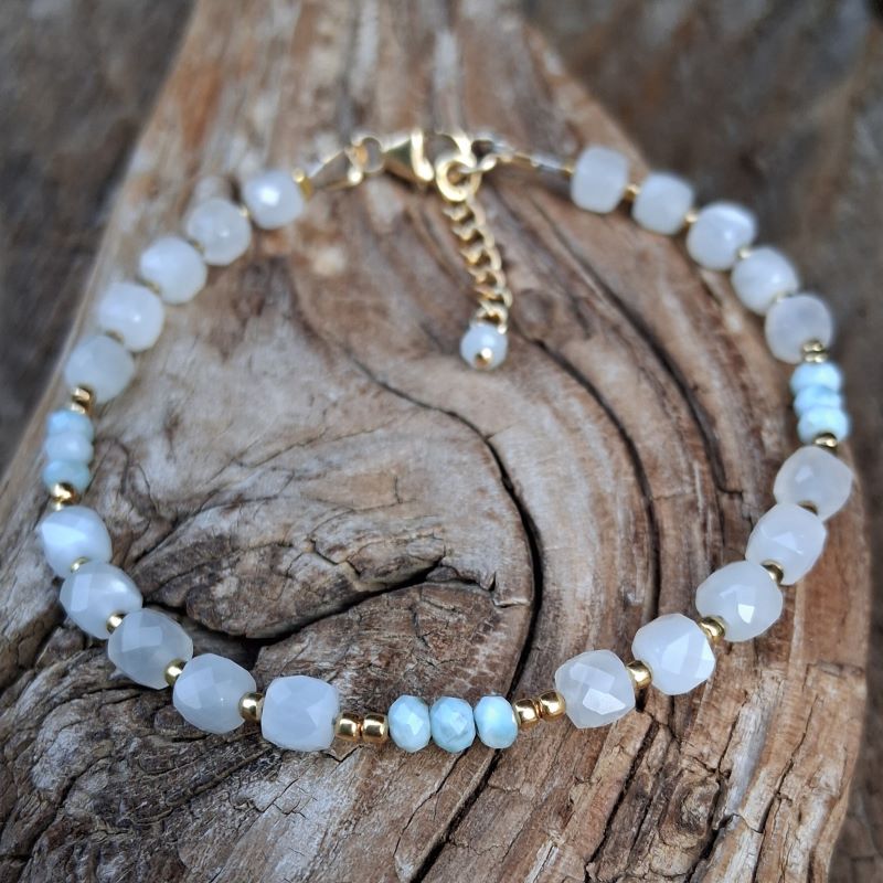 Bracelet en Pierre de lune, Larimar et Vermeil – Image 4