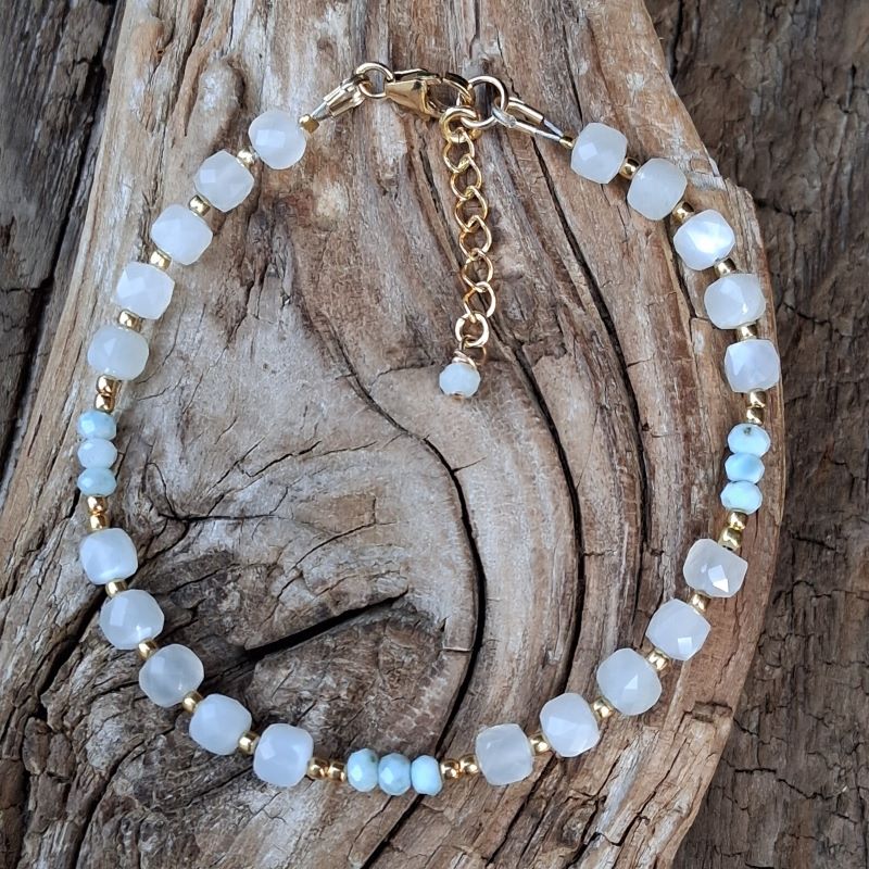 Bracelet en Pierre de lune, Larimar et Vermeil – Image 3