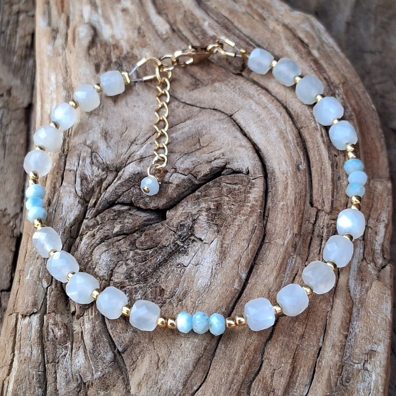 bracelet en Pierre de lune, Larimar en Vermeil