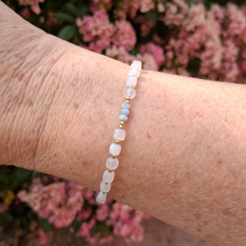 Bracelet en Pierre de lune, Larimar et Vermeil – Image 5