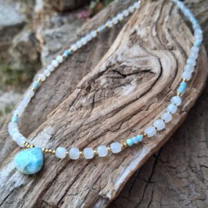 Collier Pierre de lune et Larimar en Vermeil – Image 3