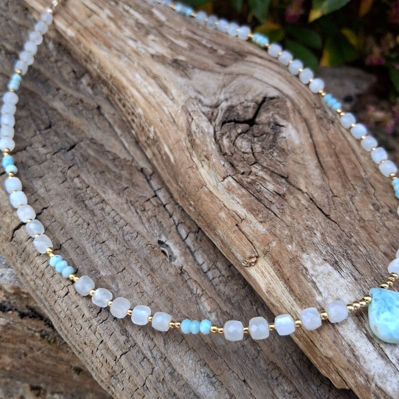 Collier Pierre de lune et Larimar en Vermeil – Image 4