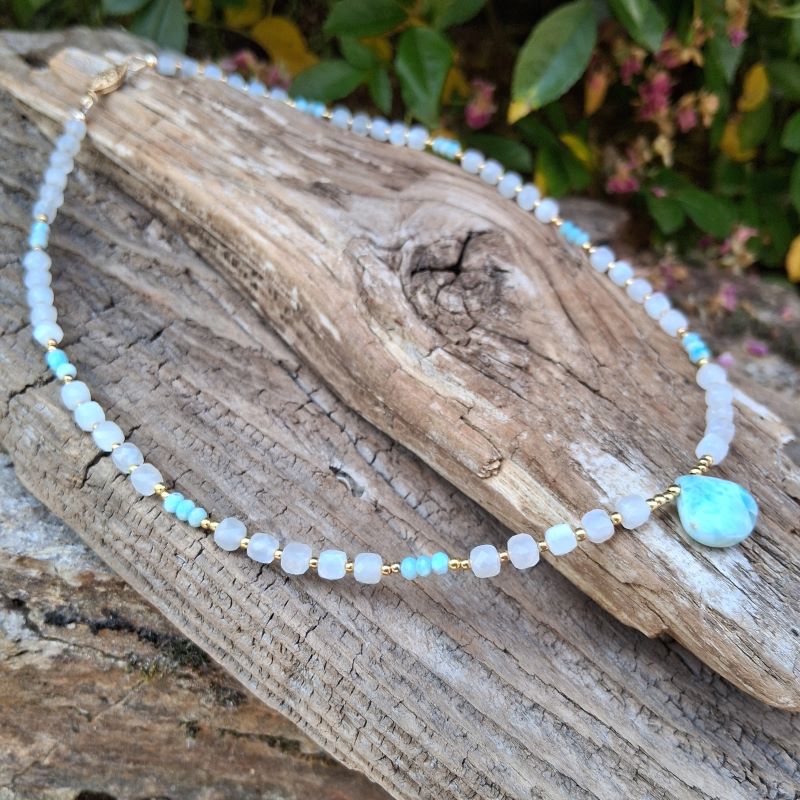 Collier Pierre de lune et Larimar en Vermeil – Image 5