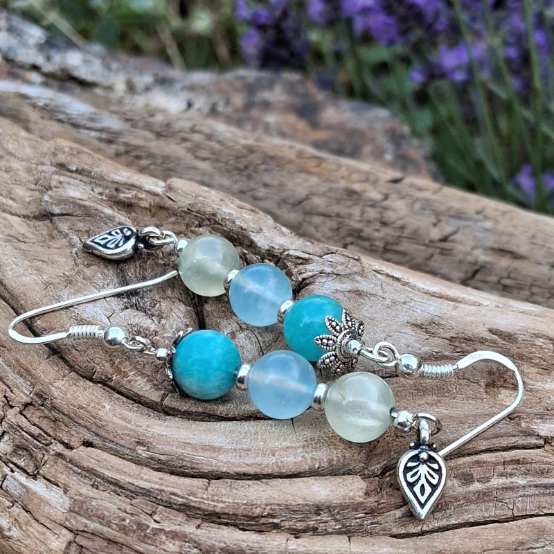 Boucles d'oreilles en Amazonite, Aigue-Marine et Préhnite – Image 2