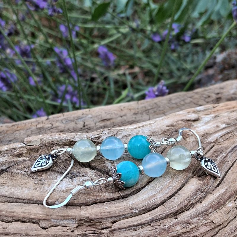 Boucles d'oreilles en Amazonite, Aigue-Marine et Préhnite – Image 5