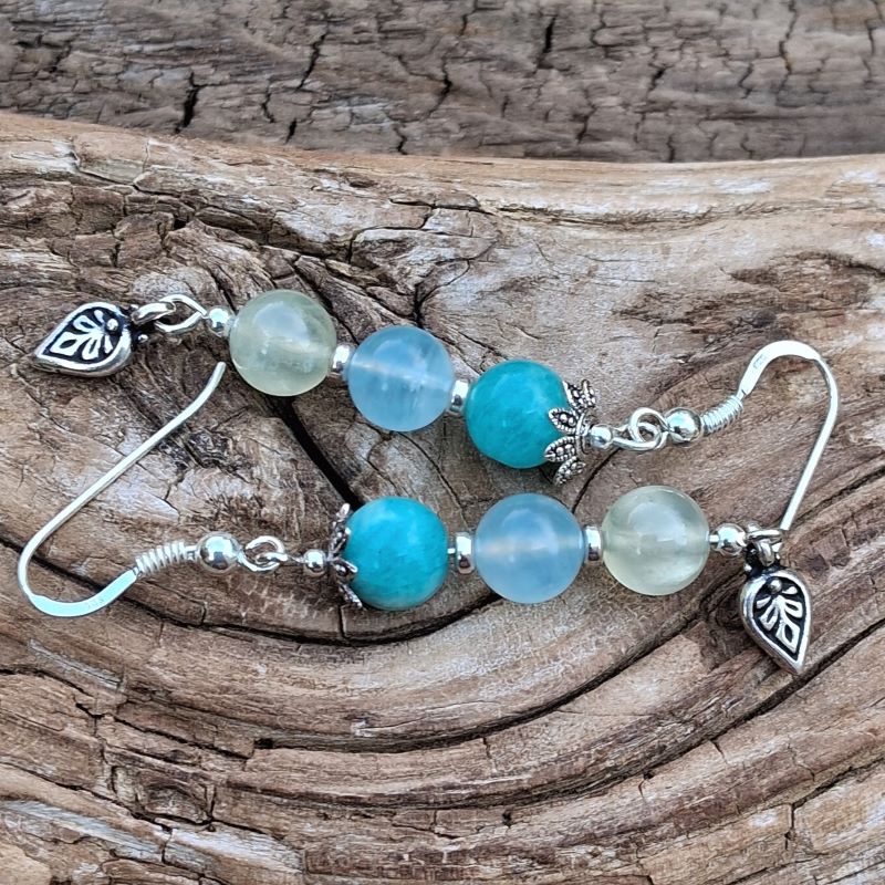 Boucles d'oreilles en Amazonite, Aigue-Marine et Préhnite – Image 4