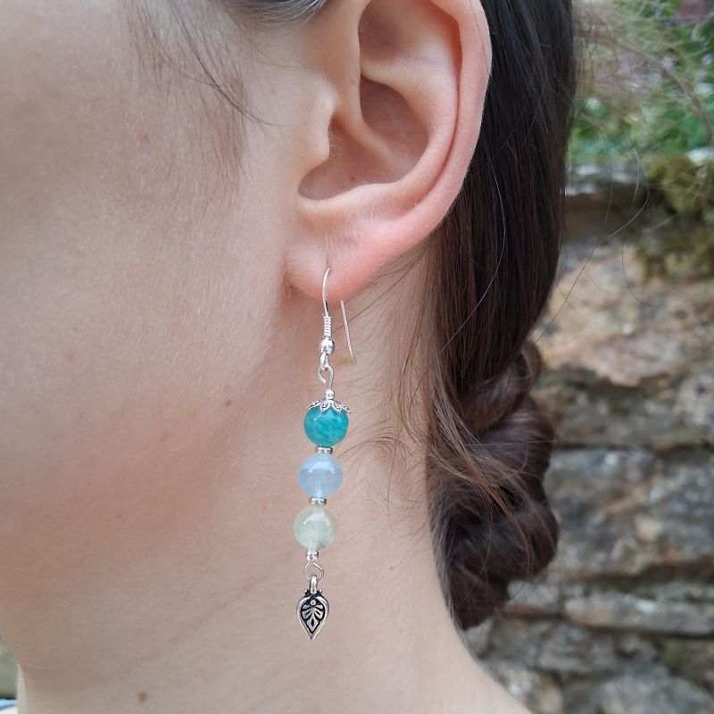 Boucles d'oreilles en Amazonite, Aigue-Marine et Préhnite – Image 3