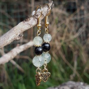 Alternative view of Boucles d'oreilles Préhnite, Tourmaline noire