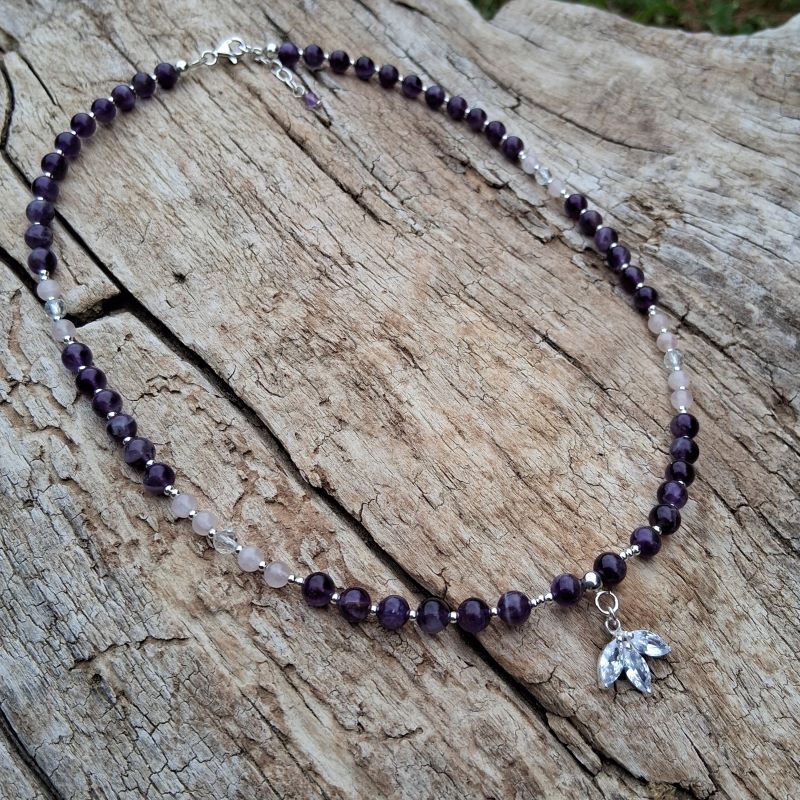 Collier Améthyste, Quartz rose, Cristal de roche en Argent 925 – Image 7