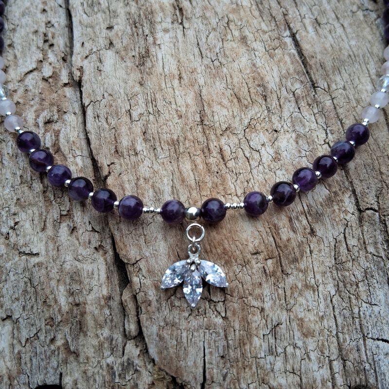 Collier Améthyste, Quartz rose, Cristal de roche en Argent 925 – Image 4