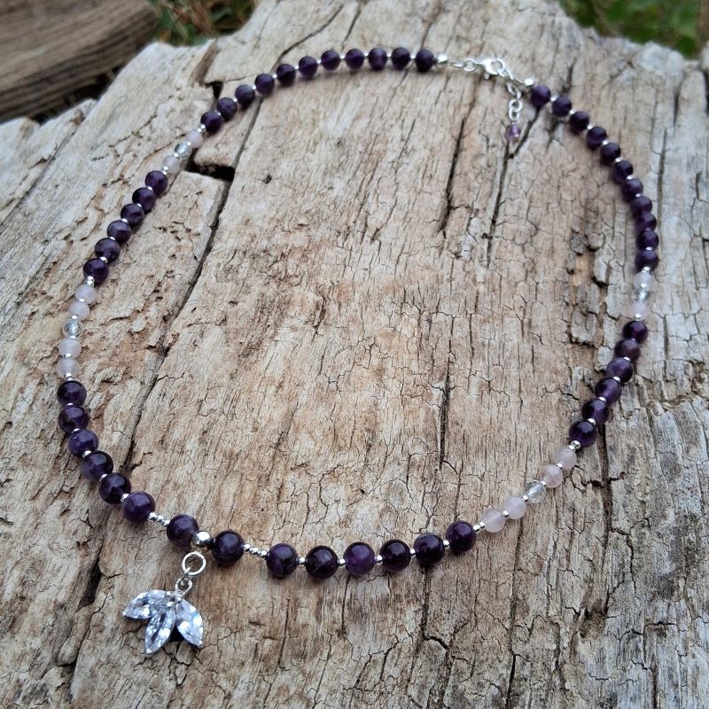 Collier Améthyste, Quartz rose, Cristal de roche en Argent 925 – Image 5