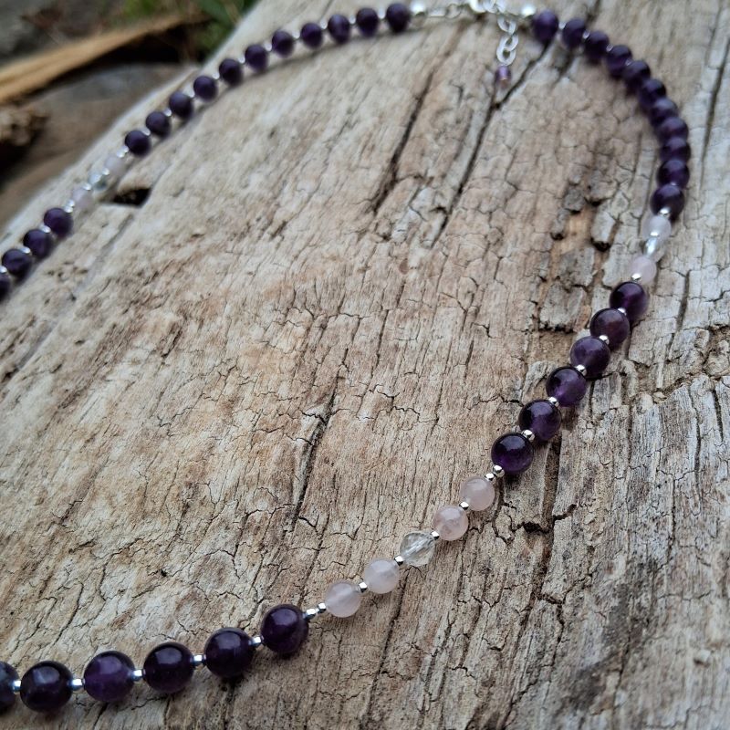 Collier Améthyste, Quartz rose, Cristal de roche en Argent 925 – Image 6
