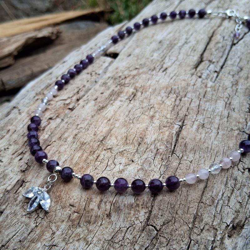 Collier Améthyste, Quartz rose, Cristal de roche en Argent 925 – Image 3