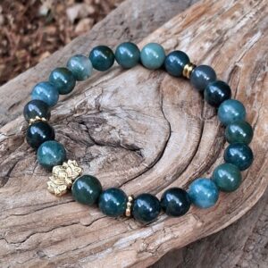 Alternative view of Bracelet Agate mousse avec une perle fleur de lotus