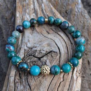 bracelet Chrysocolle 8 mm avec fleur en acier inoxydable doré