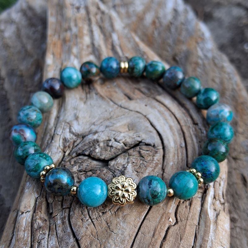 Bracelet Chrysocolle perle fleur dorée – Image 5