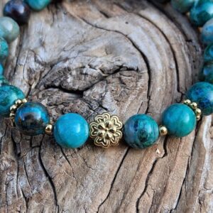 Alternative view of Bracelet Chrysocolle perle fleur dorée