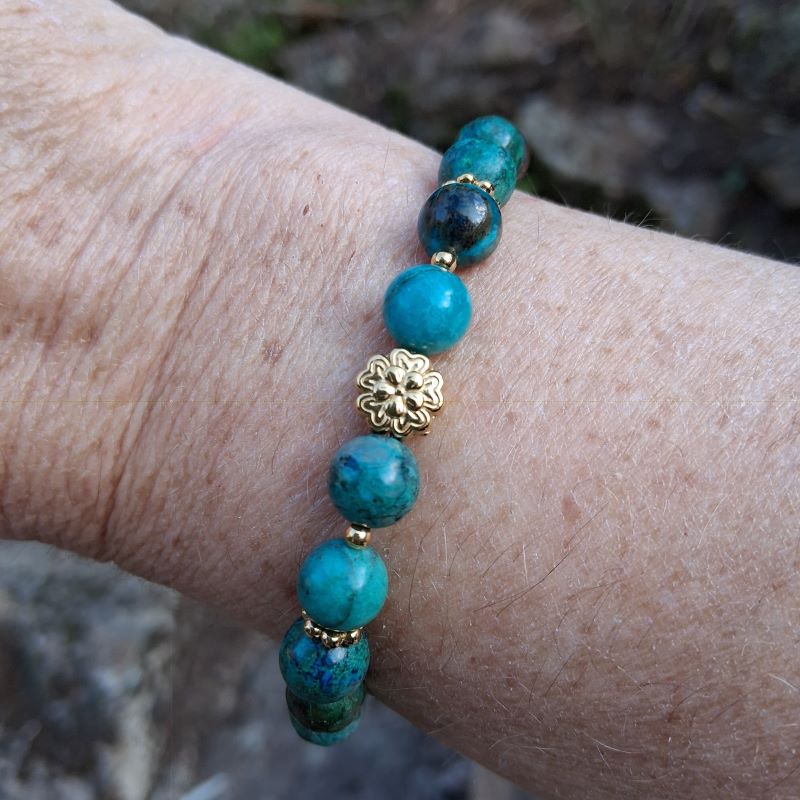 Bracelet Chrysocolle perle fleur dorée – Image 6