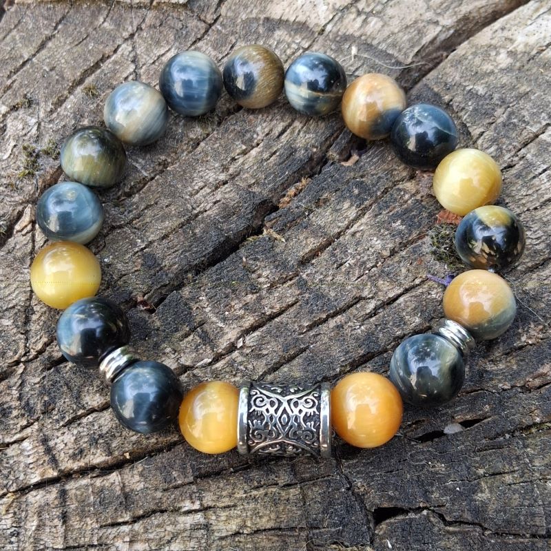 Bracelet Oeil de tigre miel bleu avec perle celtique – Image 7