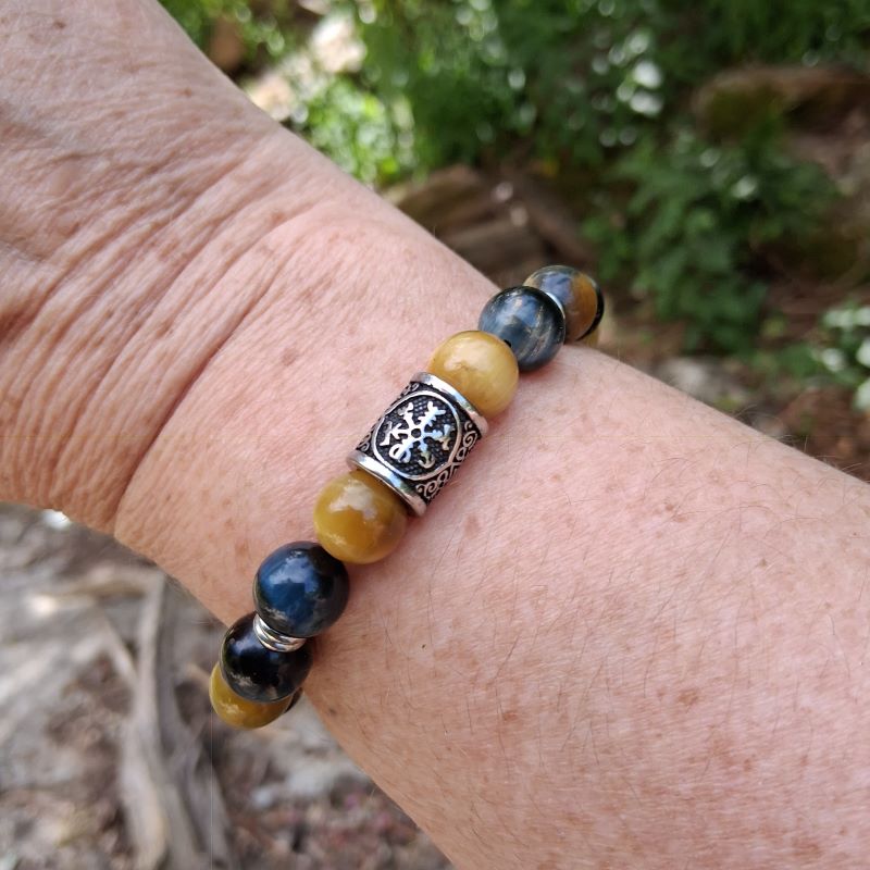 Bracelet Oeil de tigre miel bleu avec perle celtique – Image 8