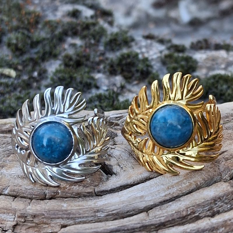 Bague Apatite bleue réglable en acier inoxydable