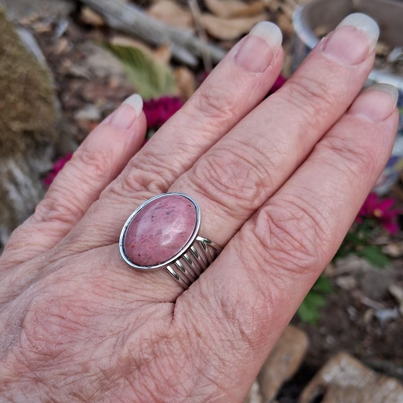 Bague Rhodonite naturelle réglable dorée ou argentée | Evanesens – Image 5