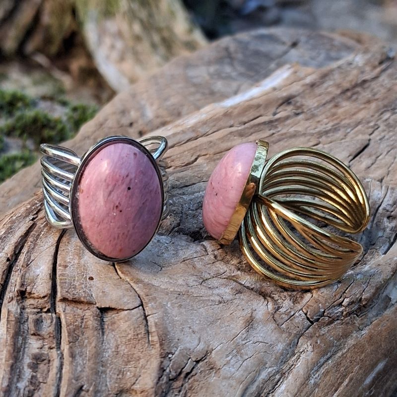 Bague Rhodonite naturelle réglable dorée ou argentée | Evanesens – Image 2