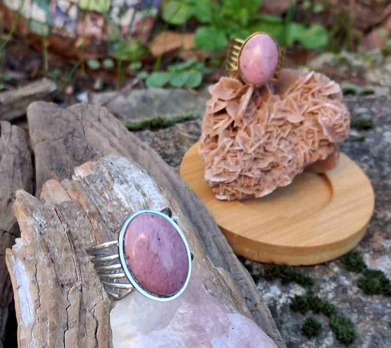 Bague Rhodonite naturelle réglable dorée ou argentée | Evanesens – Image 6