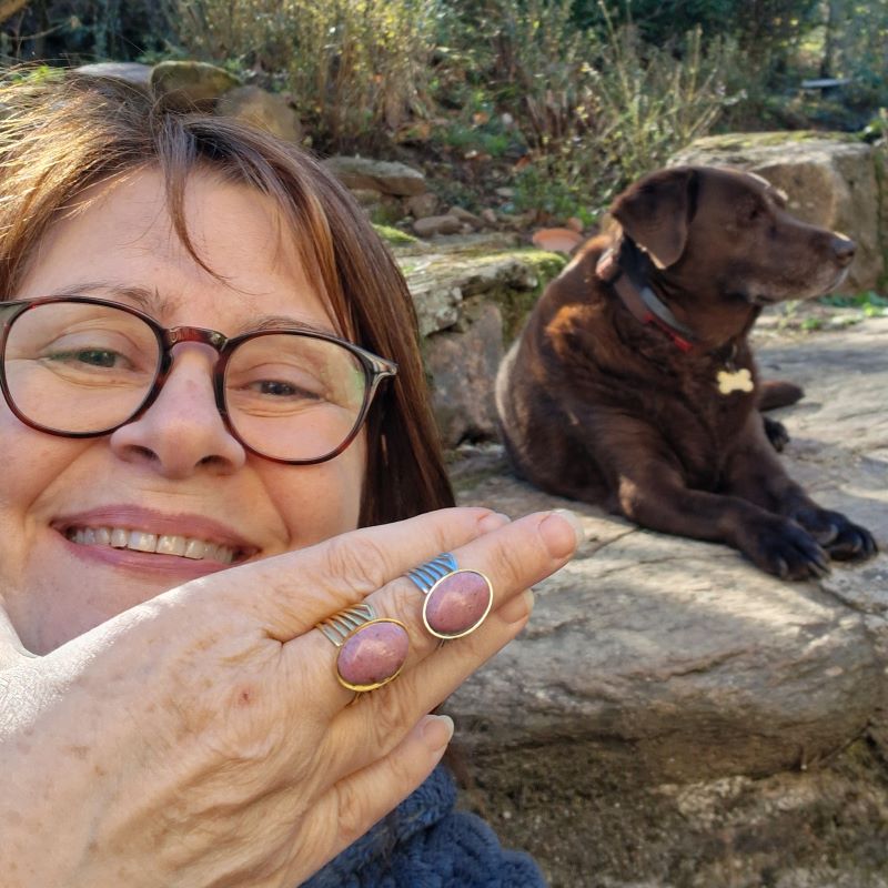 Bague Rhodonite naturelle réglable dorée ou argentée | Evanesens – Image 7