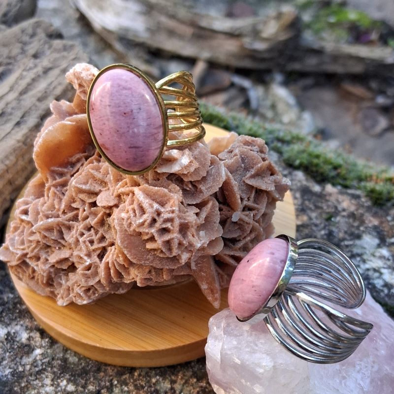 Bague Rhodonite naturelle réglable dorée ou argentée | Evanesens – Image 4